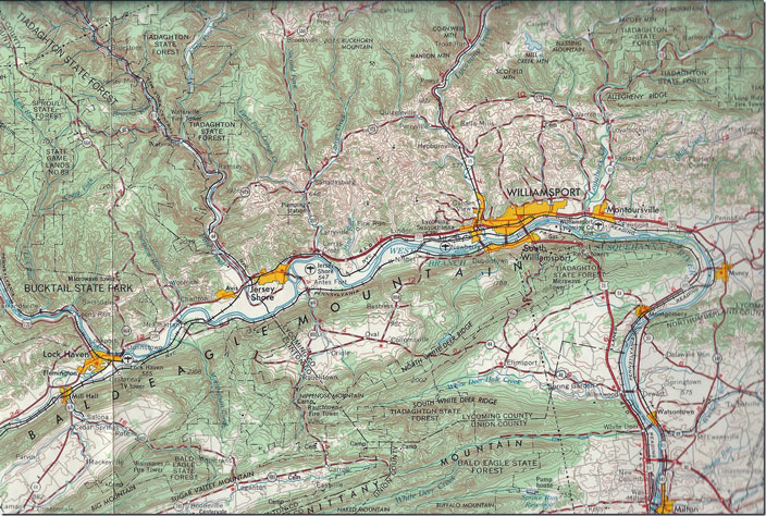 USGS Williamsport 1:250,000 Quad 1962. Jersey Shore Milton.