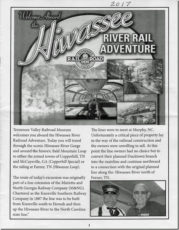 Cory Farmer gave me this handout from the ride they took. Hiwassee brochure page 1.