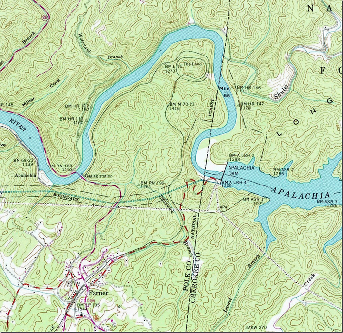 USGS 1:24,000 scale Farner Quad for 1957. Farner, TN-NC, 1:24,000 quad, 1957, USGS.