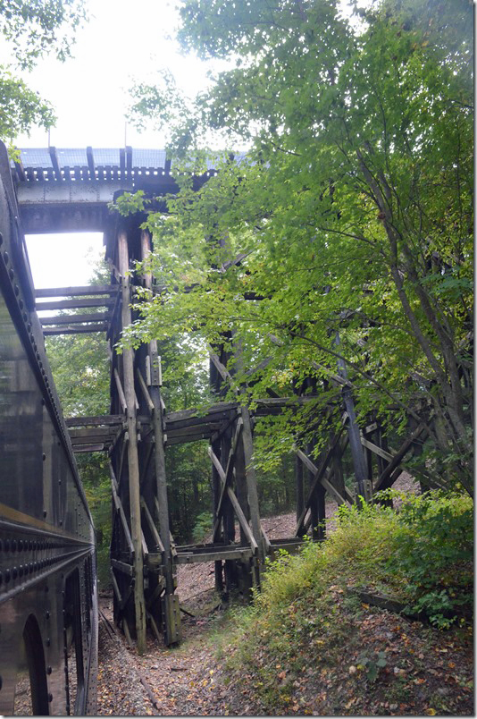 Looking back after passing under the famous Hiwassee Loop bridge. Not a lot of clearance. TVR. Hiwassee Loop.