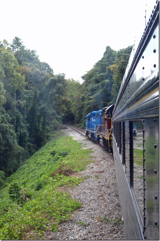 Climbing the steep grade up to Farner with the five-car train. TVR near Farner TN.