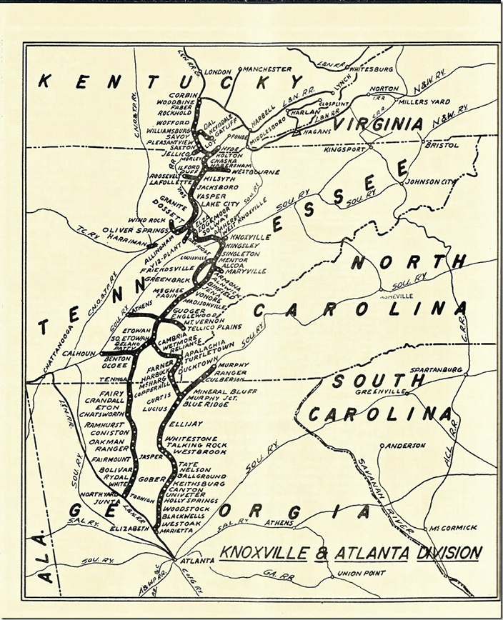 The K&A Div. in 1969. L&N emp tt. 1969. Map.