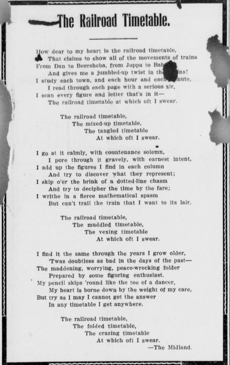 The ole timetable. September 7, 1908. Frankfort Roundabout. 