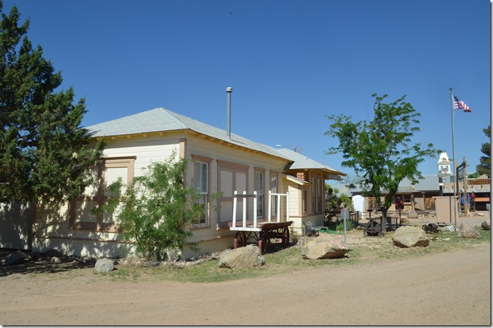 Back of the former SP depot in Tombstone which is now the city public library. The Cochise County Court House Museum is in the background. It is now a state park and well worth the visit. The rest of Tombstone is geared toward tourists. ex-SP depot Tombstone AZ.