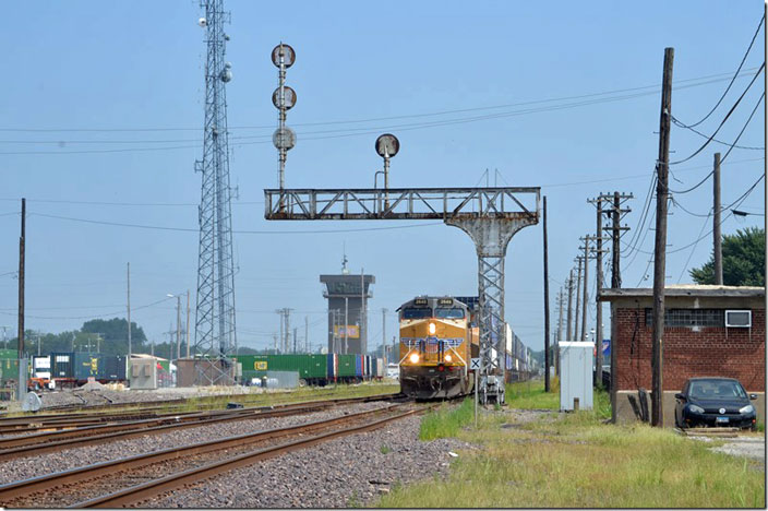 UP 2649-7397 barrel through with an endless intermodal train heading south. Dupo IL.