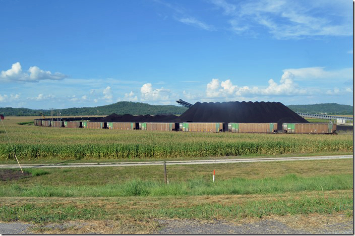 Loop track, ground storage, and ITFX (Infinity Transportation) tubs. Three types of coal can be blended. Terminal also handles petroleum coke. Cora IL. Watco coal terminal.