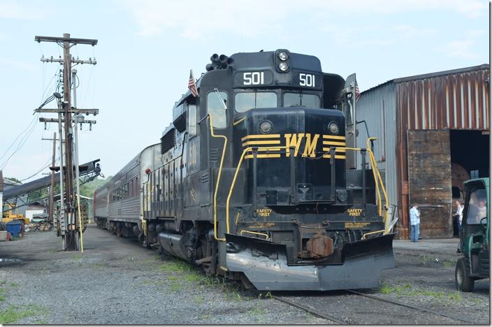 The conveyor for coaling the steam locomotives is in the background. WMSR 501. Ridgeley WV.