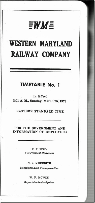 WM employee timetable 1973. Cover.