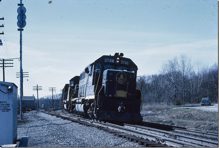 This B&O eastbound freight came from Cumberland via the junction at Cherry Run WV. This was part of the old “Central States Dispatch” route involving the B&O, Western Maryland, and Reading to and from the northeast. From my archives I think this train may have been B&O New England 96 (NE96) which would have passed Cherry Run at 0945 and arrived Hagerstown 1045. It was the premier train running from Willard OH to Springfield MA, but not retaining the NE96 designation east of Rutherford. The only other eastbound freight making this connection in 1971 was Rutherford 94 running from Cumberland to Reading’s Rutherford Yard near Harrisburg. Westbound B&O had the New England Westerner (NEWS) which ran from Boston to Cumberland. Keep in mind that WM also ran their own freights, etc. between Hagerstown and Cumberland. WM Williamsport MD.