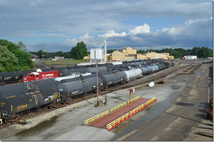 Late in the day we paused at Dover OH, to shoot R. J. Corman’s yard. They operate north over the former B&O Cleveland, Lorain & Wheeling line. There are several industries at Dover and New Philadelphia as evidenced by the yard. RJC yard. Dover OH.