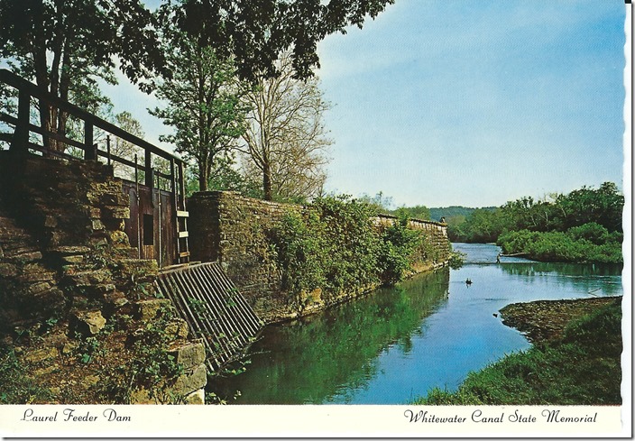 We passed near the Laurel feeder dam on our leisurely 17 mile ride to Metamora. This feeder dam is the only one remaining of seven feeder dams along the original 78 miles of the Whitewater Canal. Fourteen miles of this early transportation system have been restored. Laurel feeder dam card.