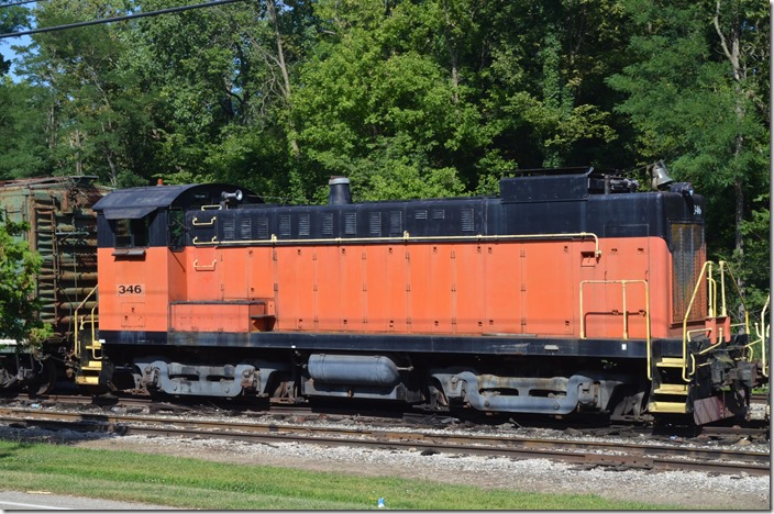 Bethlehem Mines Corp. 346 came from the Patapsco & Back Rivers Railroad, another Bethlehem Steel subsidiary. It is a rebuilt Baldwin S-12. Connersville IN.