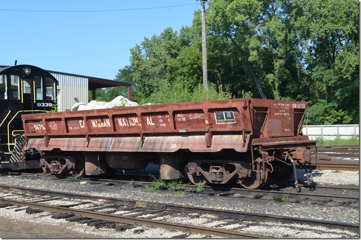 This CN 56752 air dump car was built in 1958. Connersville IN.